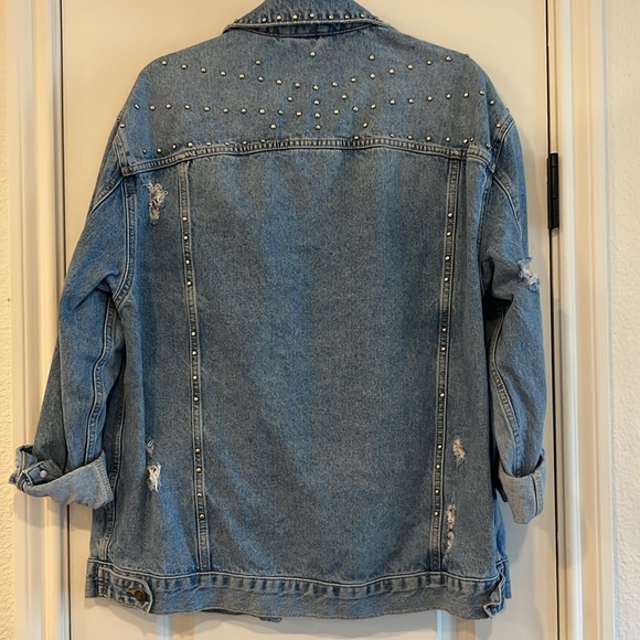 Free People Studded Denim Trucker Jacket Oversized Button Up Light Blue - Picture 3 of 3